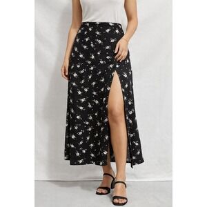 NWT Motel Black White Floral Tulip Print Midi Sexy Skirt Side Slit A-Line Womens